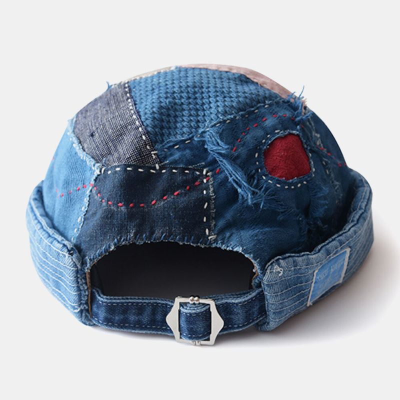 Hombres Algodón Color Patchwork Retro Brimless Beanie Landlord Cap Skull Cap