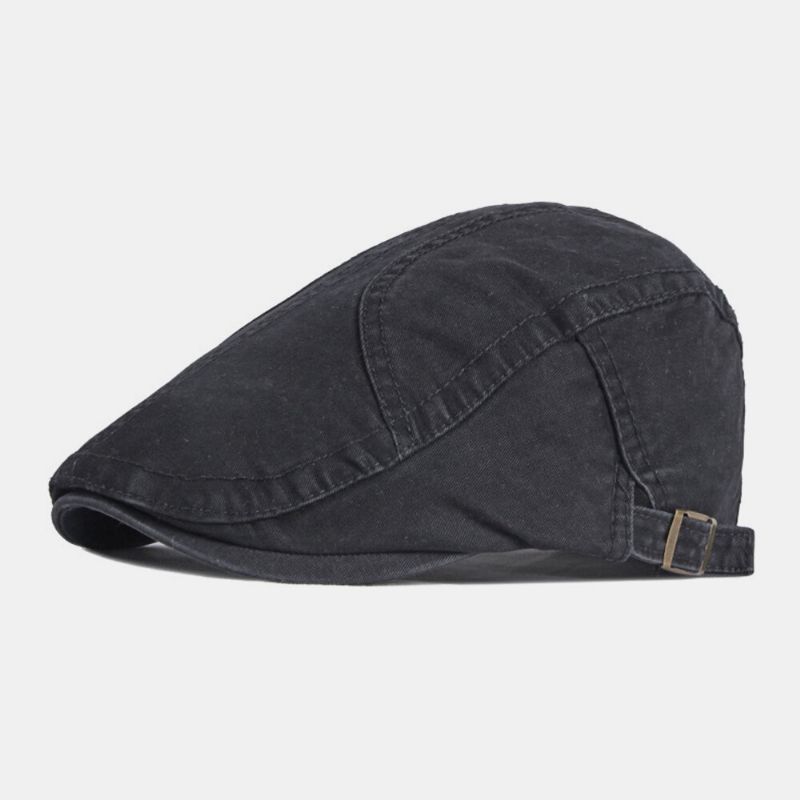 Hombres Algodón Color Sólido Británico Retro Delgado Transpirable Adelante Sombrero Boina Gorra Sombrero Plano