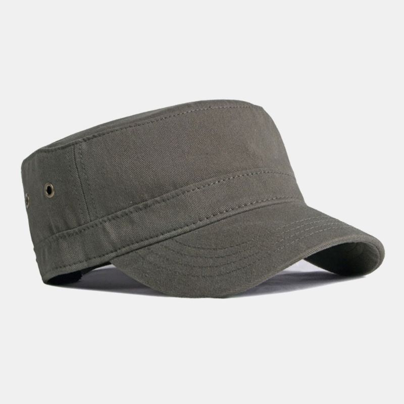 Hombres Algodón Color Sólido Estrella De Cinco Puntas Moda Británica Protector Solar Parasol Gorra Plana Sombrero Militar