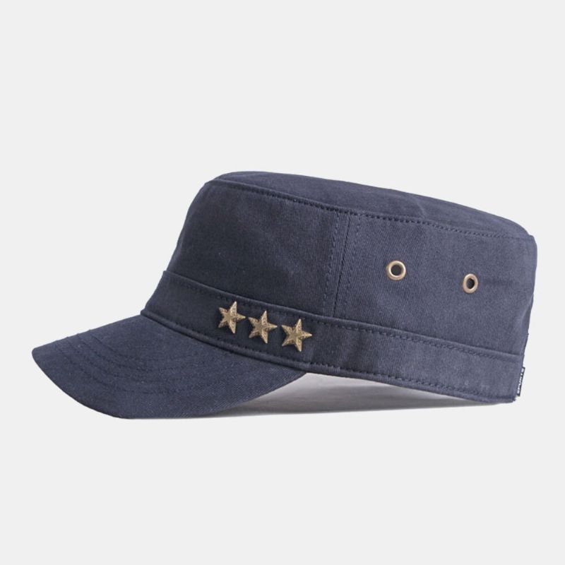 Hombres Algodón Color Sólido Estrella De Cinco Puntas Moda Británica Protector Solar Parasol Gorra Plana Sombrero Militar