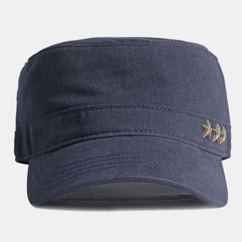 Hombres Algodón Color Sólido Estrella De Cinco Puntas Moda Británica Protector Solar Parasol Gorra Plana Sombrero Militar