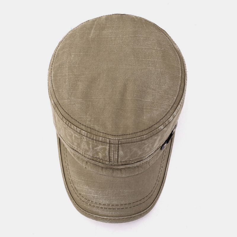 Hombres Algodón Color Sólido Make-old Outdoor Casual Sunshade Military Cap Flat Hat