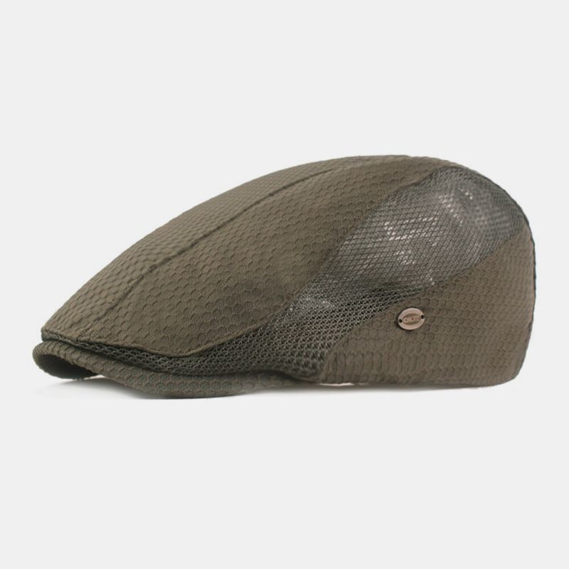 Hombres Algodón Color Sólido Malla Transpirable Casual Aleros Cortos Parasol Boina Gorra Sombrero Plano