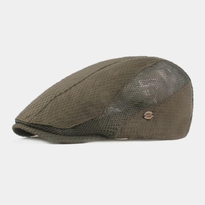 Hombres Algodón Color Sólido Malla Transpirable Casual Aleros Cortos Parasol Boina Gorra Sombrero Plano