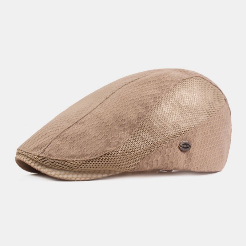 Hombres Algodón Color Sólido Malla Transpirable Casual Aleros Cortos Parasol Boina Gorra Sombrero Plano