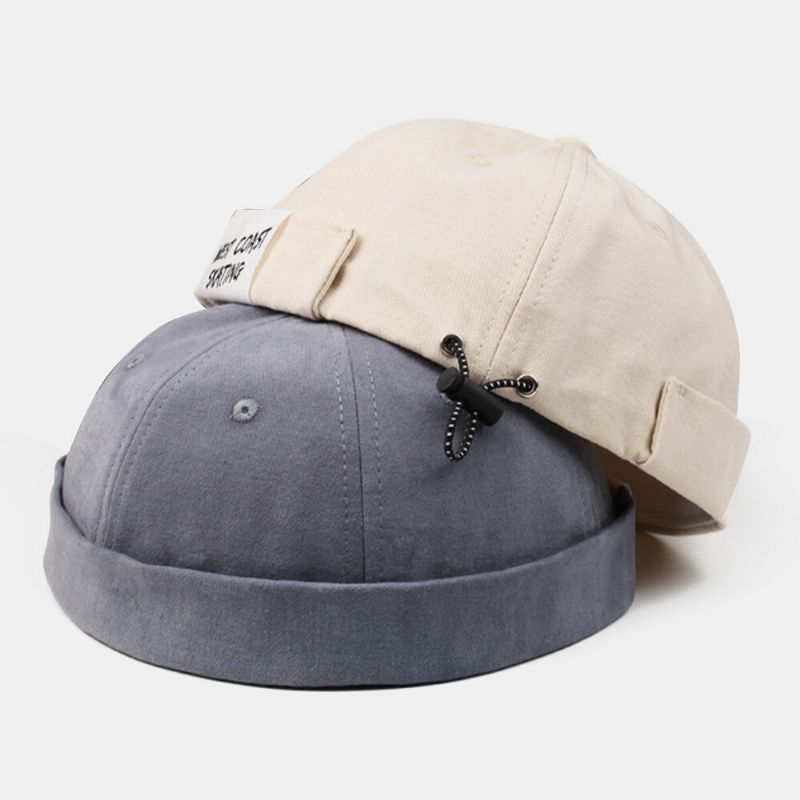 Hombres Algodón Color Sólido Patrón De Letras Casual Gorro Sin Ala Ajustable Gorro De Propietario Gorra De Calavera