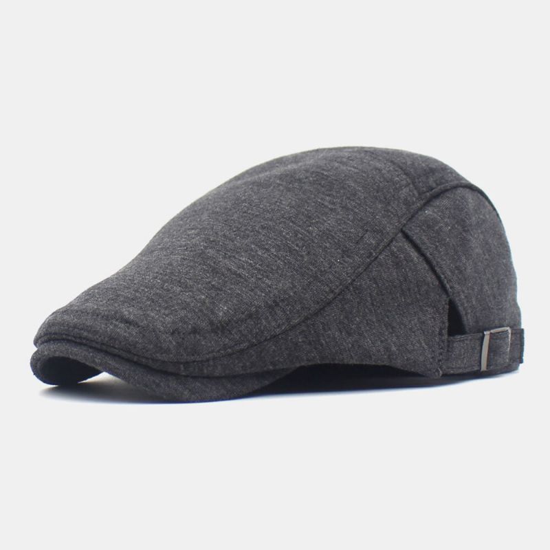 Hombres Algodón Color Sólido Sombrero Delantero Ajustable Gorra Plana Gorra De Boina