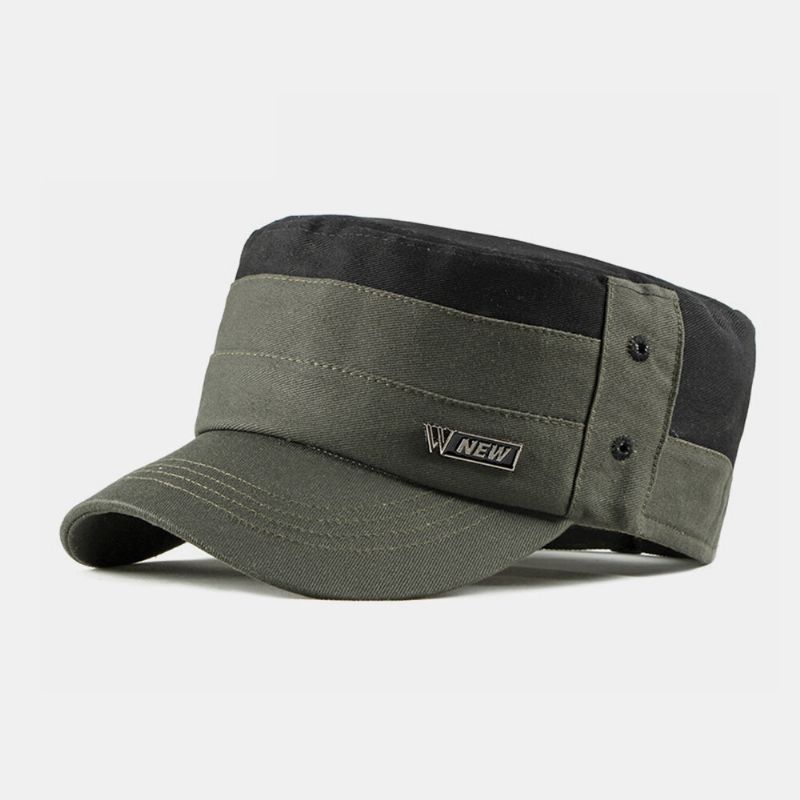 Hombres Algodón Contraste Color Transpirable Visera Militar Sombrero Plano Sombrero Con Pico