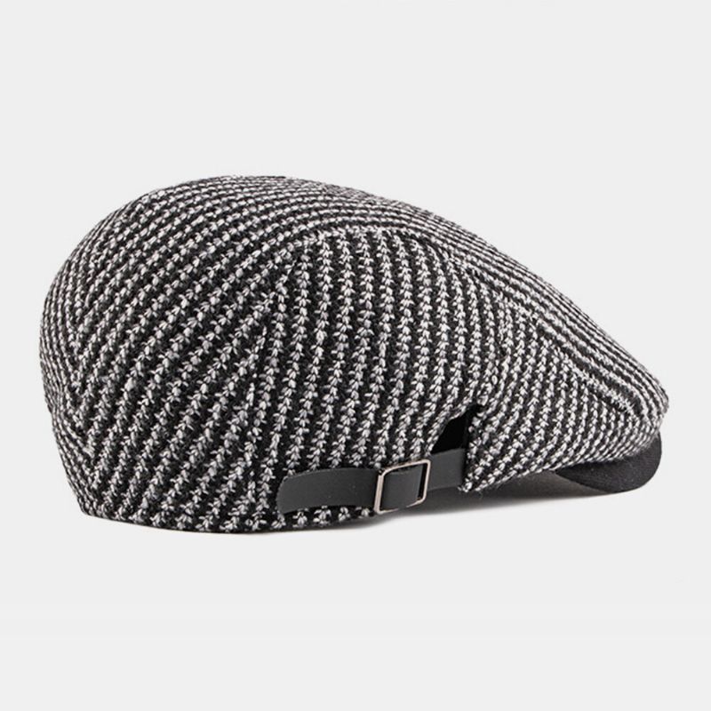 Hombres Algodón Estilo Británico Calle Tendencia Patrón De Rayas Outdoot Retro Forward Hat Boina Sombrero