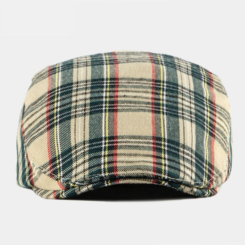 Hombres Algodón Estilo Británico Tendencia De La Calle Patrón De Celosía Outdoot Casual Forward Hat Sombrero De Boina