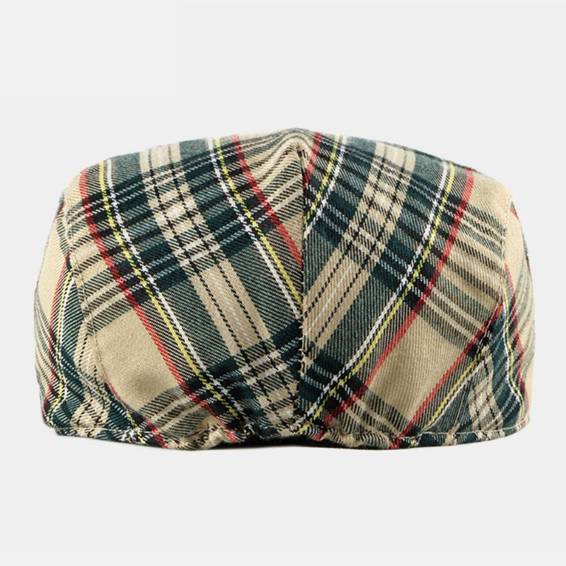 Hombres Algodón Estilo Británico Tendencia De La Calle Patrón De Celosía Outdoot Casual Forward Hat Sombrero De Boina