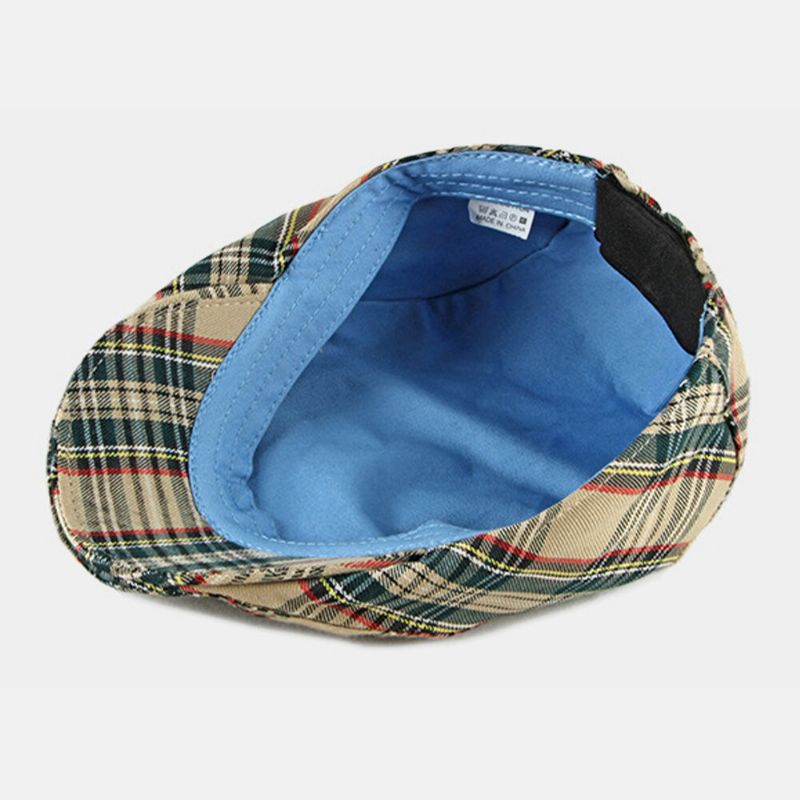 Hombres Algodón Estilo Británico Tendencia De La Calle Patrón De Celosía Outdoot Casual Forward Hat Sombrero De Boina