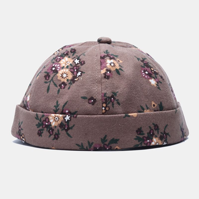 Hombres Algodón Flores Patrón Ajustable Retro Casual Crimping Beanie Landlord Cap Skull Cap