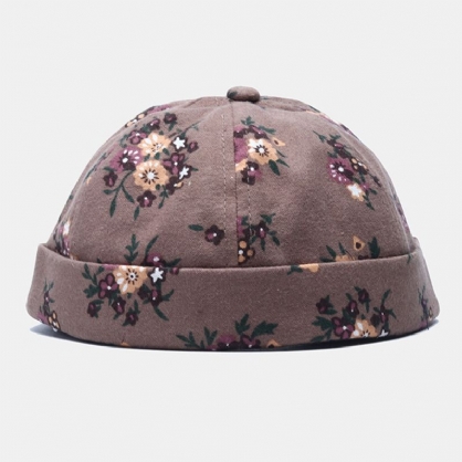 Hombres Algodón Flores Patrón Ajustable Retro Casual Crimping Beanie Landlord Cap Skull Cap