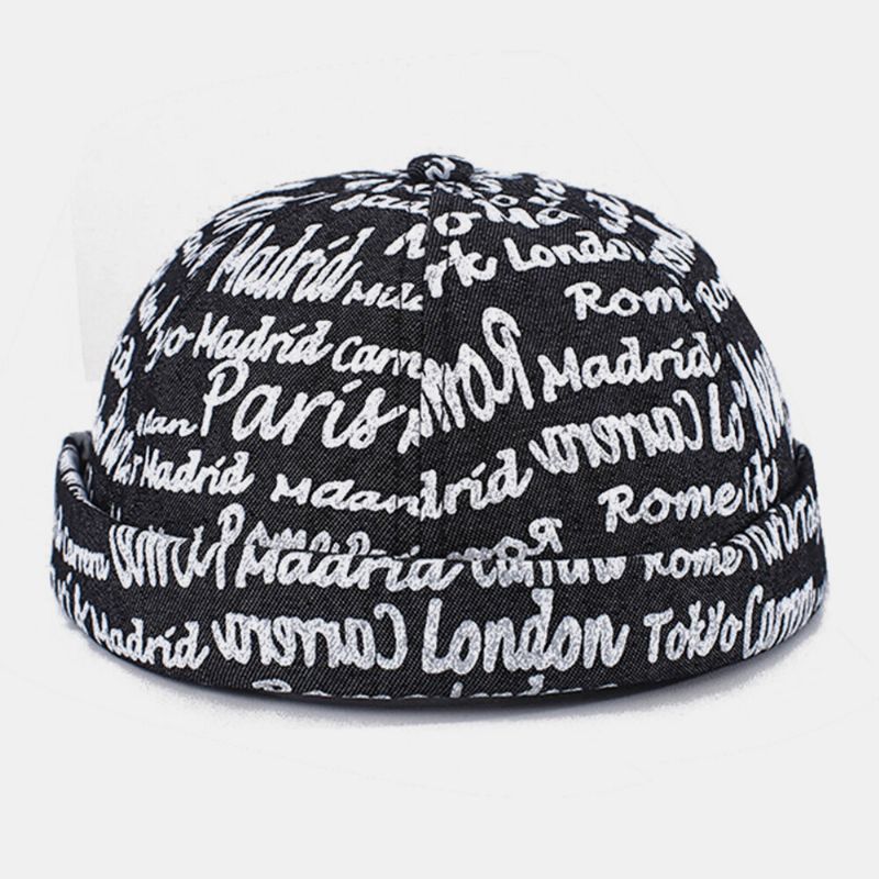 Hombres Algodón Impresión De Letras En Inglés Retro Casual Hip-hop Gorra De Propietario Ajustable Gorro Sin Ala Gorro De Calavera