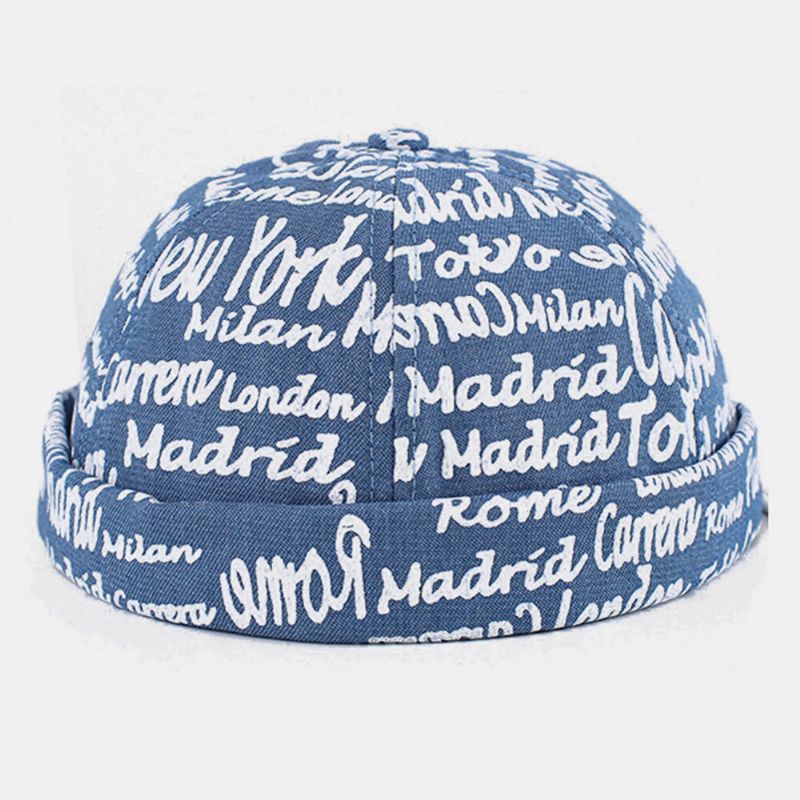 Hombres Algodón Impresión De Letras En Inglés Retro Casual Hip-hop Gorra De Propietario Ajustable Gorro Sin Ala Gorro De Calavera