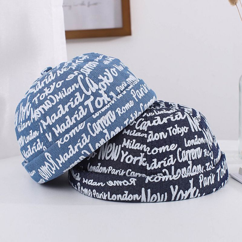 Hombres Algodón Impresión De Letras En Inglés Retro Casual Hip-hop Gorra De Propietario Ajustable Gorro Sin Ala Gorro De Calavera