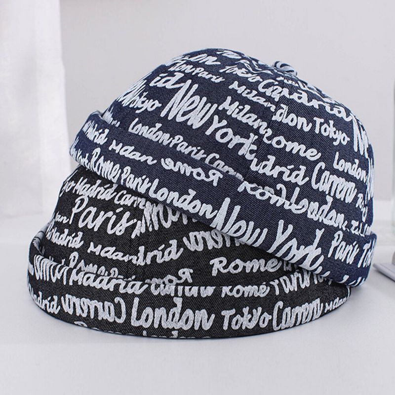 Hombres Algodón Impresión De Letras En Inglés Retro Casual Hip-hop Gorra De Propietario Ajustable Gorro Sin Ala Gorro De Calavera