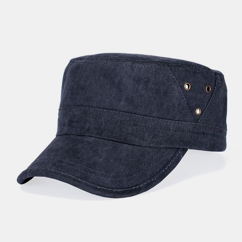 Hombres Algodón Lavado Casual Breve Color Sólido Sombrero Militar Sombrero Plano Sombrero Con Pico