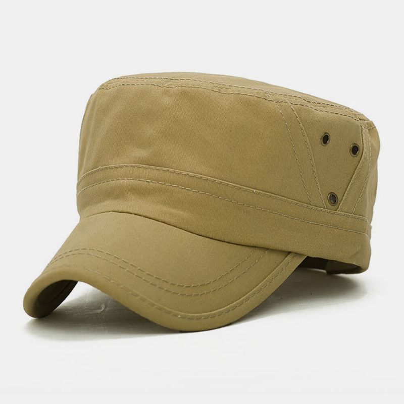 Hombres Algodón Lavado Casual Breve Color Sólido Sombrero Militar Sombrero Plano Sombrero Con Pico