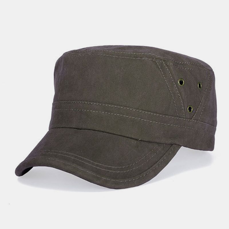 Hombres Algodón Lavado Casual Breve Color Sólido Sombrero Militar Sombrero Plano Sombrero Con Pico