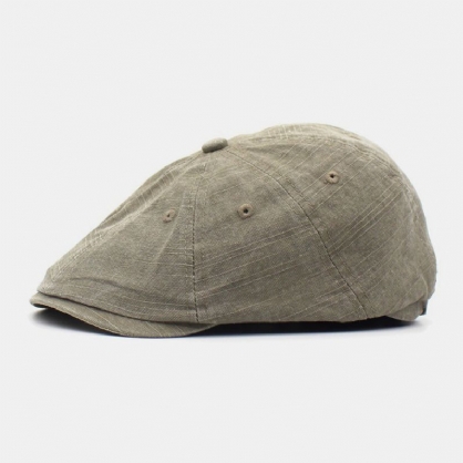 Hombres Algodón Lavado Color Sólido Transpirable Retro Salvaje Parasol Adelante Sombrero Boina Gorra Sombrero Plano