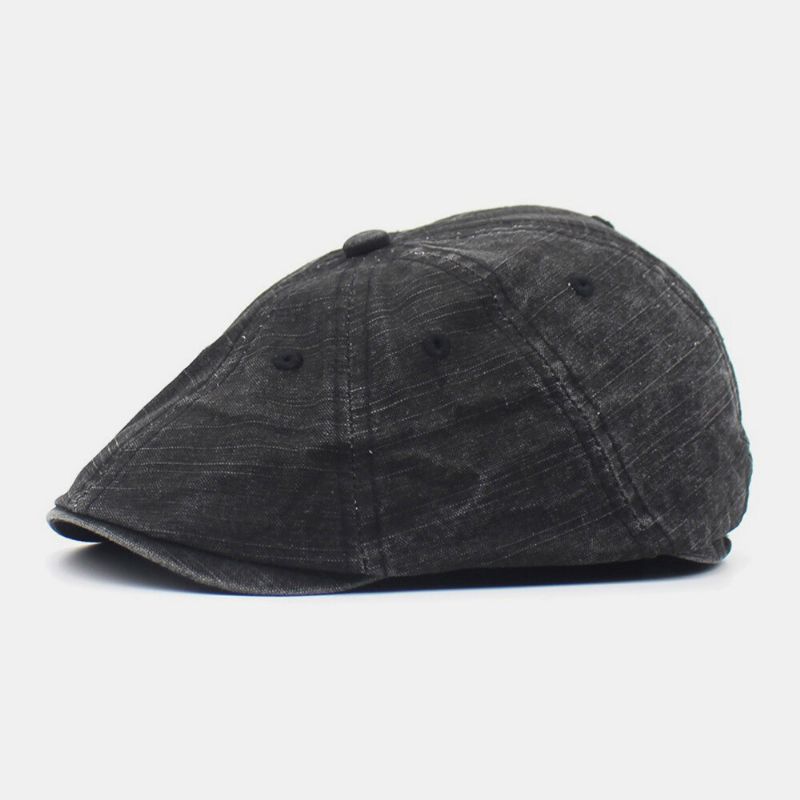 Hombres Algodón Lavado Color Sólido Transpirable Retro Salvaje Parasol Adelante Sombrero Boina Gorra Sombrero Plano