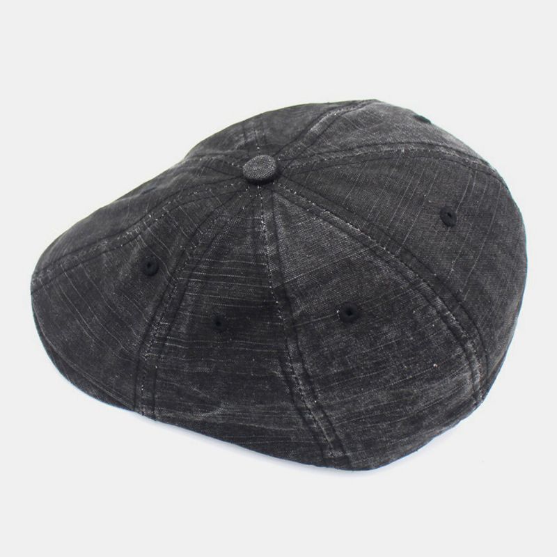 Hombres Algodón Lavado Color Sólido Transpirable Retro Salvaje Parasol Adelante Sombrero Boina Gorra Sombrero Plano