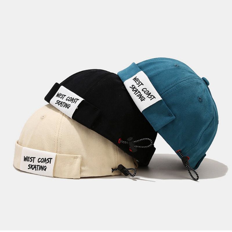 Hombres Algodón Letra Lema Patchwork Al Aire Libre Casual Landlord Cap Gorra Sin Ala Beanie Skull Cap