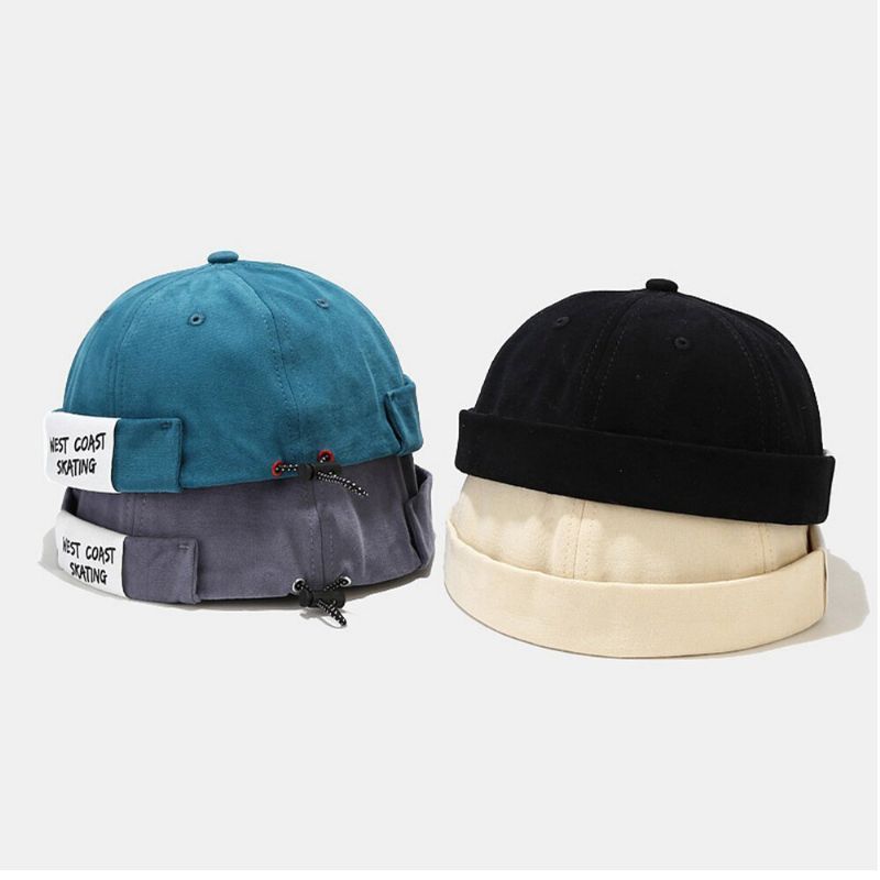 Hombres Algodón Letra Lema Patchwork Al Aire Libre Casual Landlord Cap Gorra Sin Ala Beanie Skull Cap