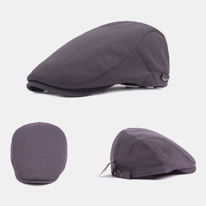 Hombres Algodón-lino Color Sólido Sombrilla Ajustable Sombrero Delantero Gorra Plana Gorra De Boina