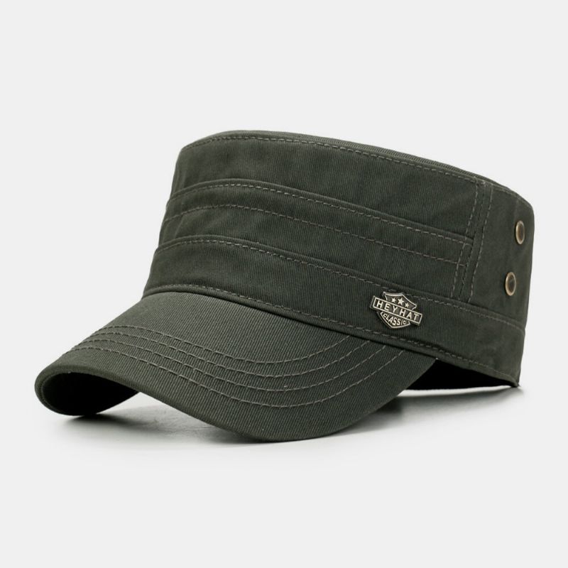 Hombres Algodón Metal Carta Insignia Remache Ajustable Deporte Al Aire Libre Sombrilla Sombrero Plano Gorra Con Visera Sombrero Militar