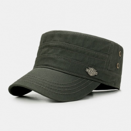 Hombres Algodón Metal Carta Insignia Remache Ajustable Deporte Al Aire Libre Sombrilla Sombrero Plano Gorra Con Visera Sombrero Militar