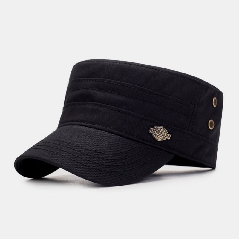 Hombres Algodón Metal Carta Insignia Remache Ajustable Deporte Al Aire Libre Sombrilla Sombrero Plano Gorra Con Visera Sombrero Militar