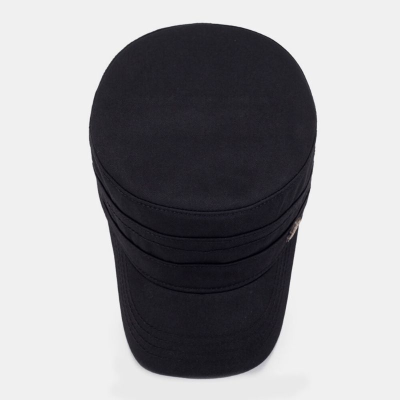 Hombres Algodón Metal Carta Insignia Remache Ajustable Deporte Al Aire Libre Sombrilla Sombrero Plano Gorra Con Visera Sombrero Militar