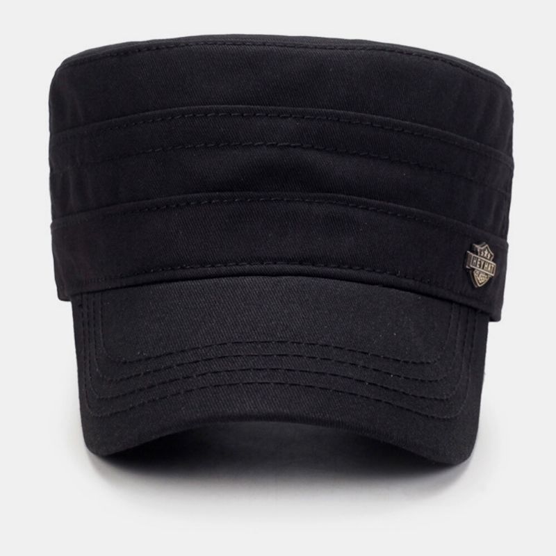 Hombres Algodón Metal Carta Insignia Remache Ajustable Deporte Al Aire Libre Sombrilla Sombrero Plano Gorra Con Visera Sombrero Militar