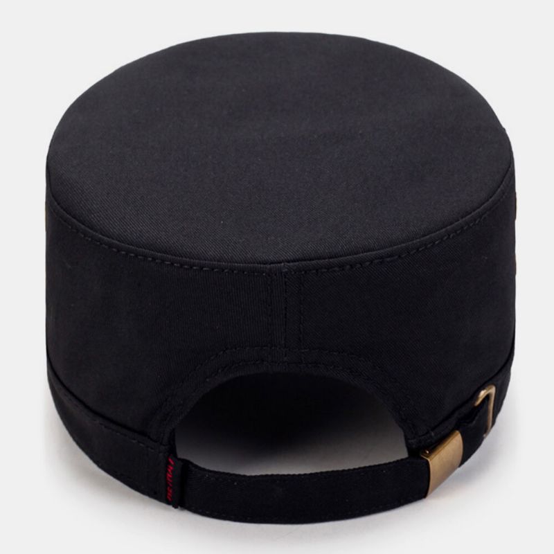 Hombres Algodón Metal Carta Insignia Remache Ajustable Deporte Al Aire Libre Sombrilla Sombrero Plano Gorra Con Visera Sombrero Militar