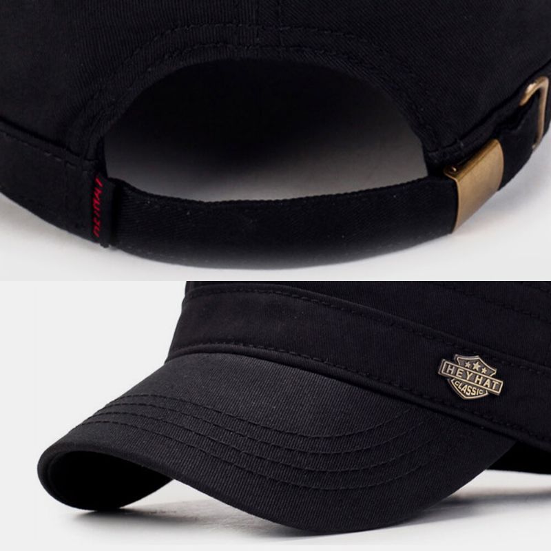 Hombres Algodón Metal Carta Insignia Remache Ajustable Deporte Al Aire Libre Sombrilla Sombrero Plano Gorra Con Visera Sombrero Militar