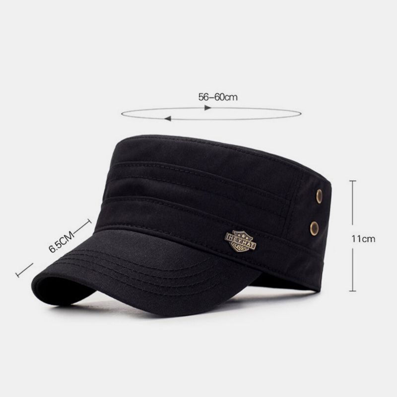 Hombres Algodón Metal Carta Insignia Remache Ajustable Deporte Al Aire Libre Sombrilla Sombrero Plano Gorra Con Visera Sombrero Militar