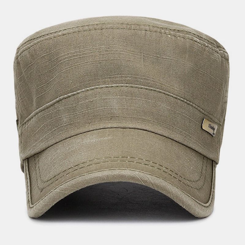 Hombres Algodón Metal Insignia De Letras Color Sólido Lavado Make-old Malla Transpirable Transpiración Sombrero Plano Al Aire Libre Gorra Con Visera Sombrero Militar