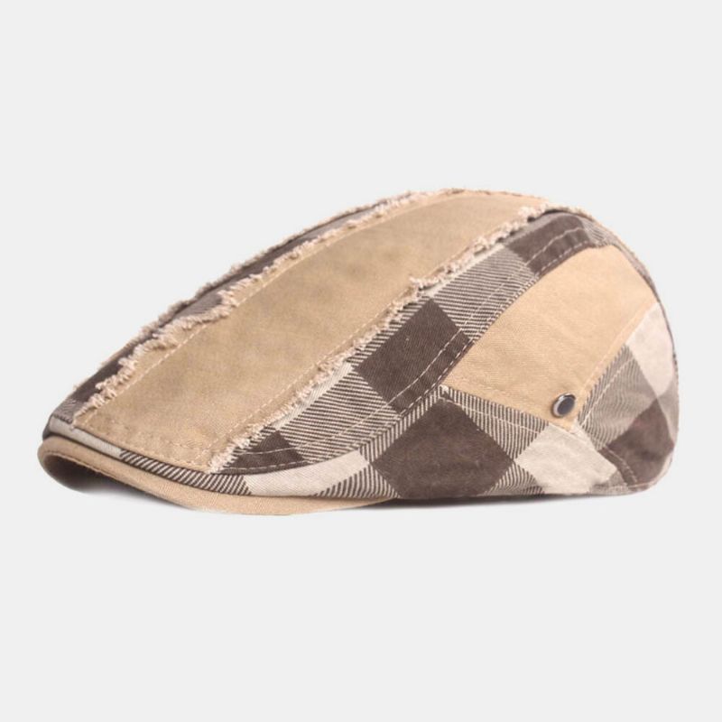 Hombres Algodón Patchwork Plaids Patrón Casual Retro Adelante Sombrero Boina Sombrero Sombrero Plano