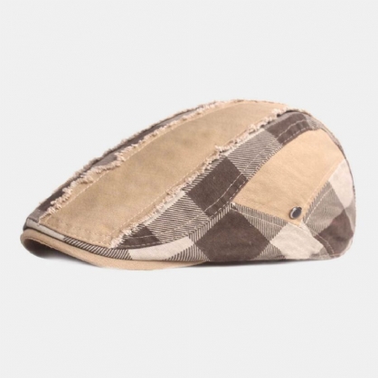 Hombres Algodón Patchwork Plaids Patrón Casual Retro Adelante Sombrero Boina Sombrero Sombrero Plano