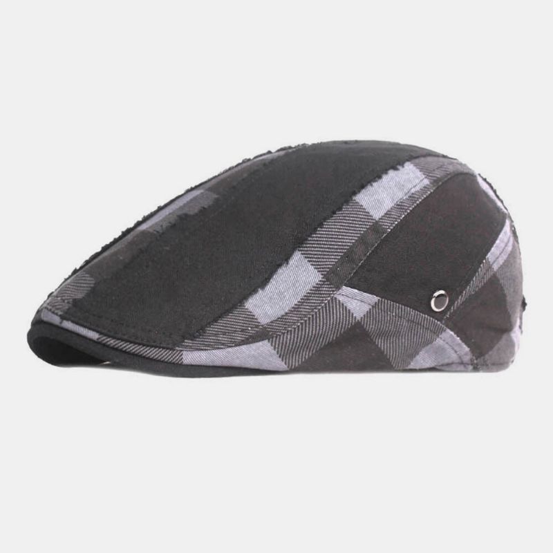 Hombres Algodón Patchwork Plaids Patrón Casual Retro Adelante Sombrero Boina Sombrero Sombrero Plano