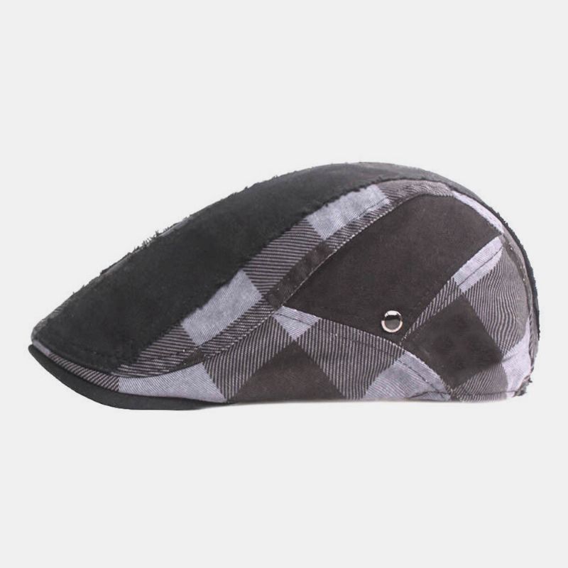 Hombres Algodón Patchwork Plaids Patrón Casual Retro Adelante Sombrero Boina Sombrero Sombrero Plano