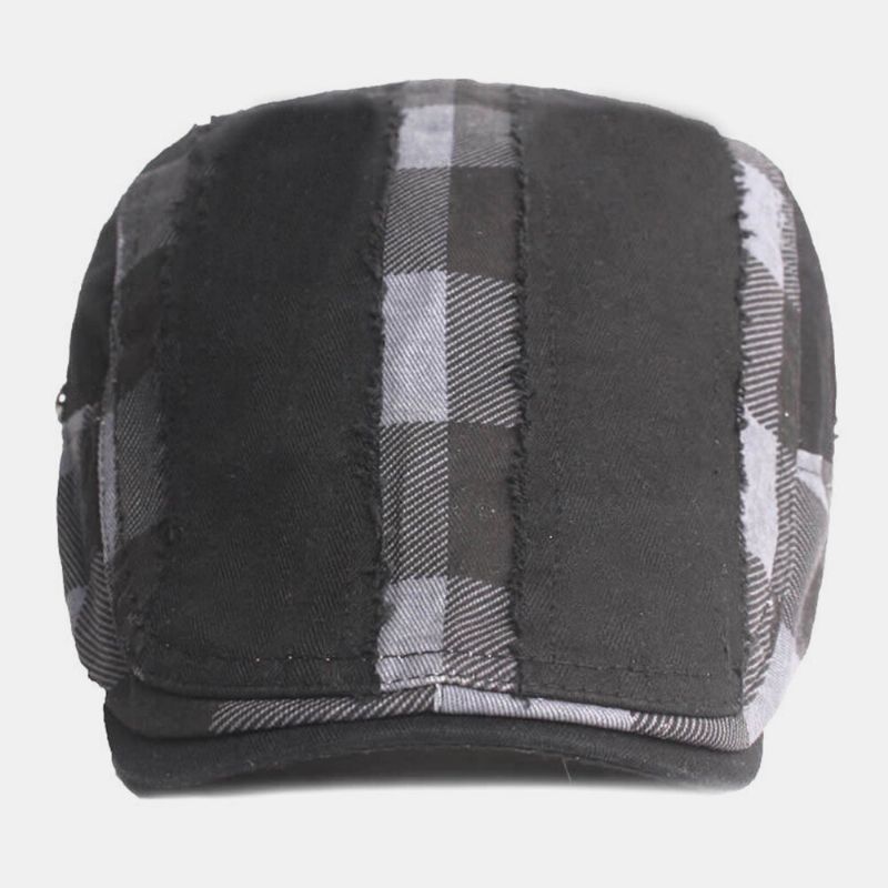 Hombres Algodón Patchwork Plaids Patrón Casual Retro Adelante Sombrero Boina Sombrero Sombrero Plano