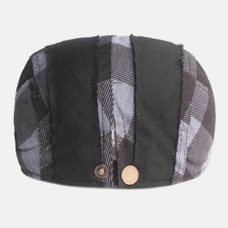 Hombres Algodón Patchwork Plaids Patrón Casual Retro Adelante Sombrero Boina Sombrero Sombrero Plano