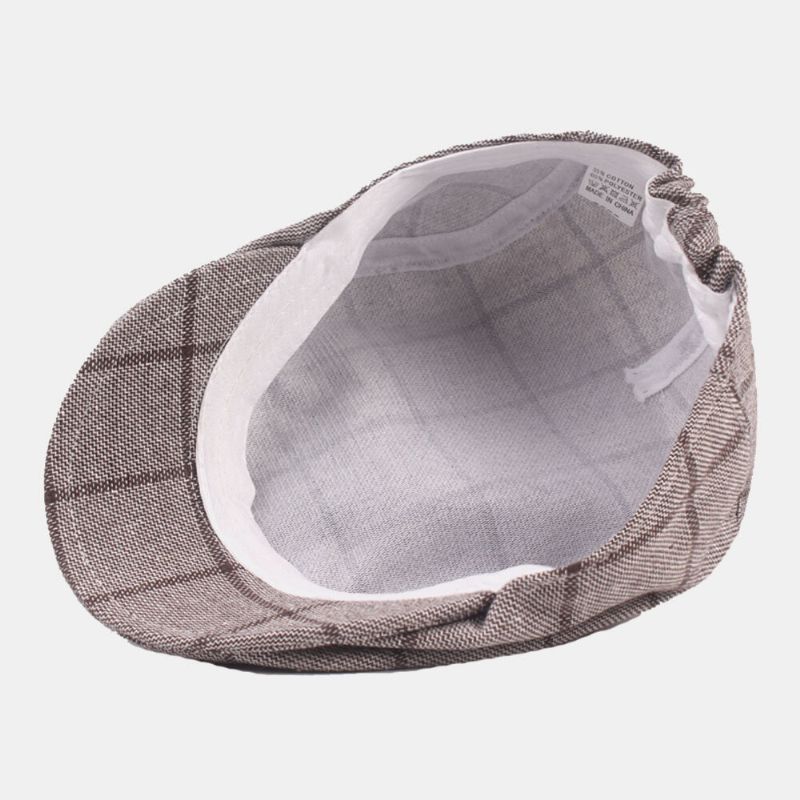 Hombres Algodón Patrón A Cuadros Parasol Informal Sombrero Delantero Gorra Plana Gorra De Boina