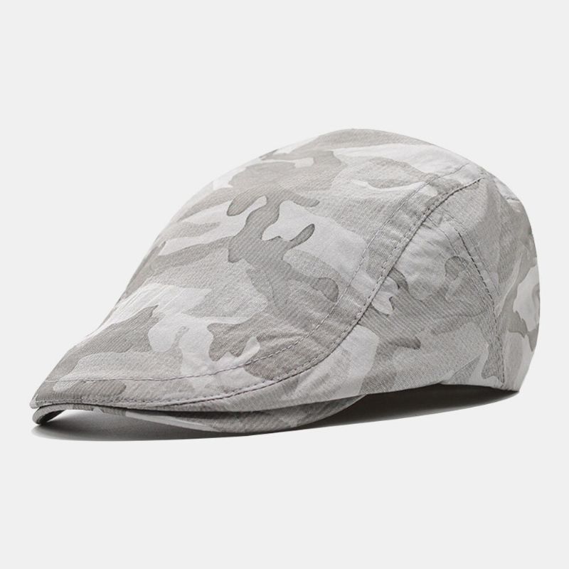 Hombres Algodón Patrón De Camuflaje Parasol Fino Para Exteriores Sombrero Delantero Gorra Plana Gorra De Boina