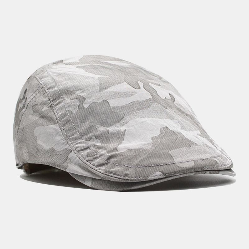 Hombres Algodón Patrón De Camuflaje Parasol Fino Para Exteriores Sombrero Delantero Gorra Plana Gorra De Boina