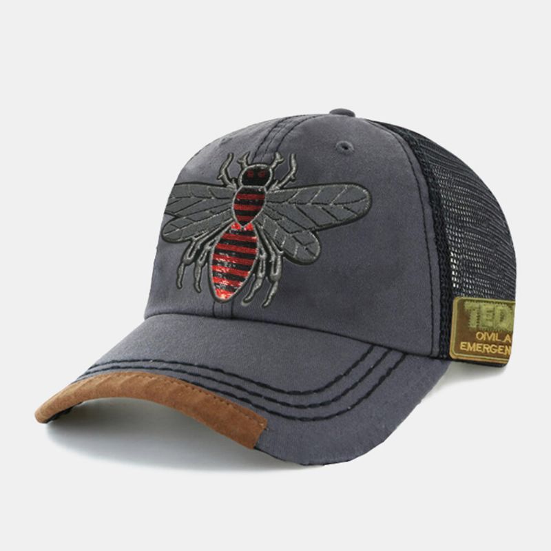 Hombres Algodón Patrón De Insectos Bordado Malla Retro Gorra De Béisbol Transpirable Sombrero De Camionero